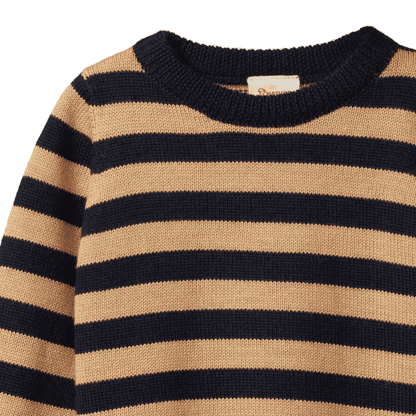 MERINO KNIT PULLOVER | Navy/Caramel Stripe-Extra Img - 3