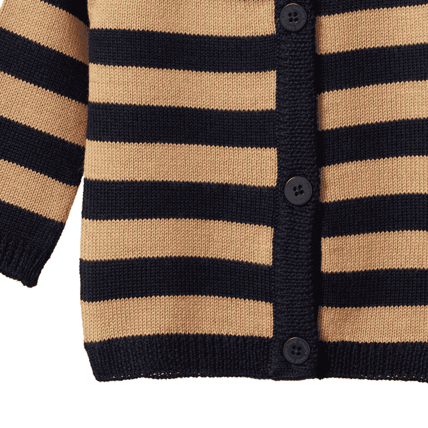 MERINO KNIT CARDIGAN | Navy/Caramel Stripe-Extra Img - 4