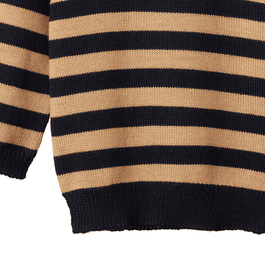 MERINO KNIT PULLOVER | Navy/Caramel Stripe-Extra Img - 4
