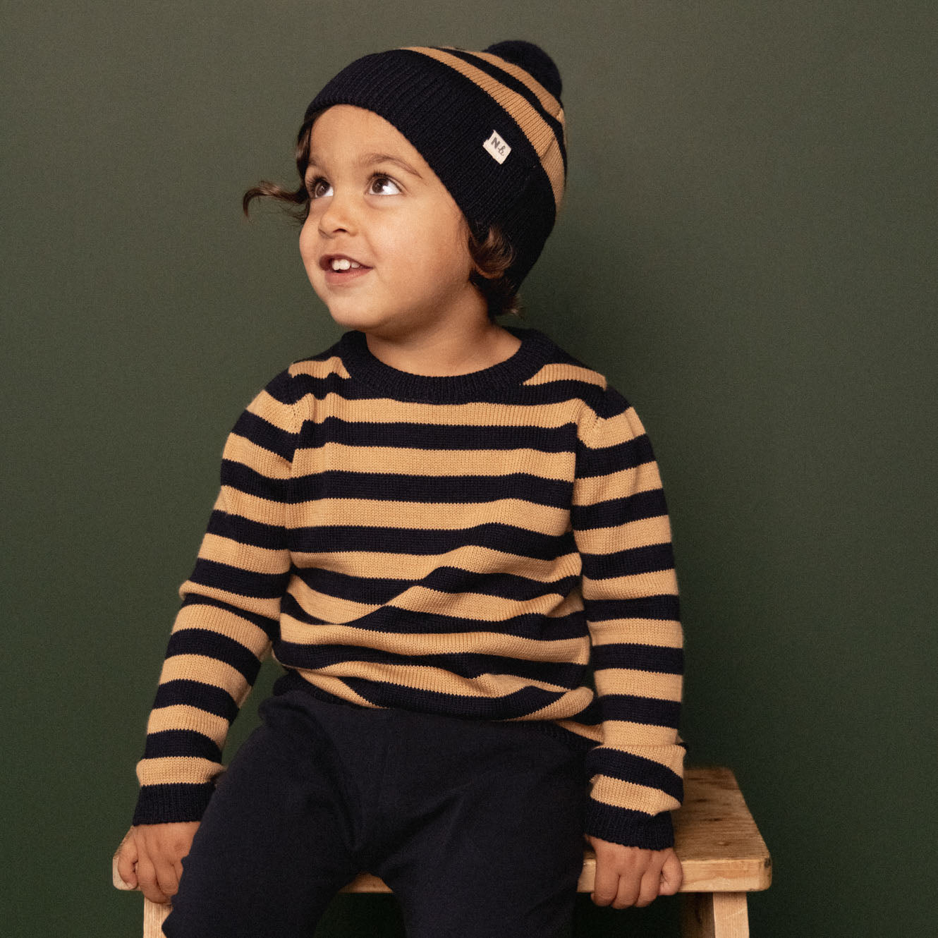 MERINO KNIT PULLOVER | Navy/Caramel Stripe-Extra Img - 2