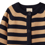 MERINO KNIT CARDIGAN | Navy/Caramel Stripe-Extra Img - 3