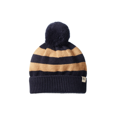 ALPINE POM POM BEANIE | Navy/Caramel Stripe-Web-front