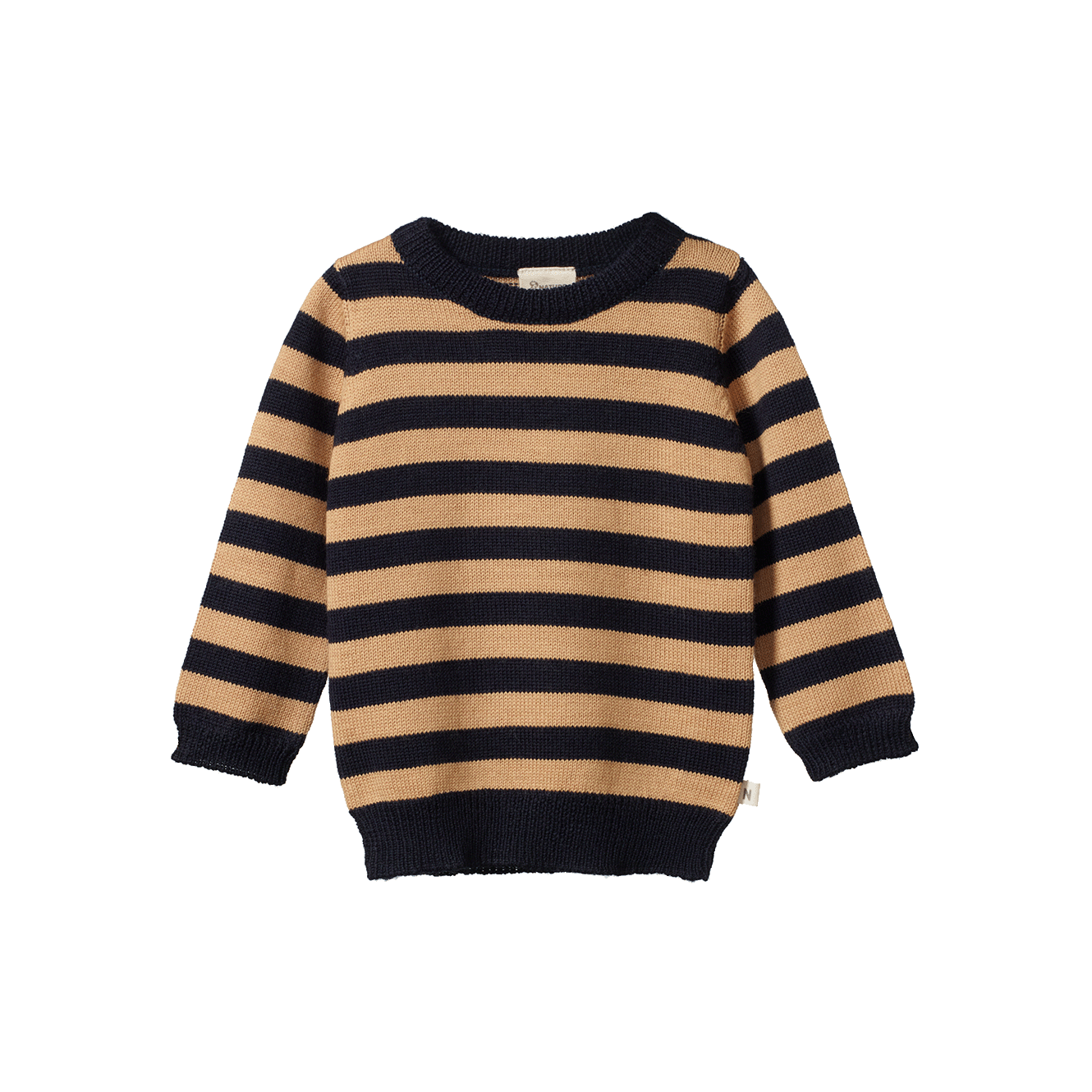 MERINO KNIT PULLOVER | Navy/Caramel Stripe-Web-front