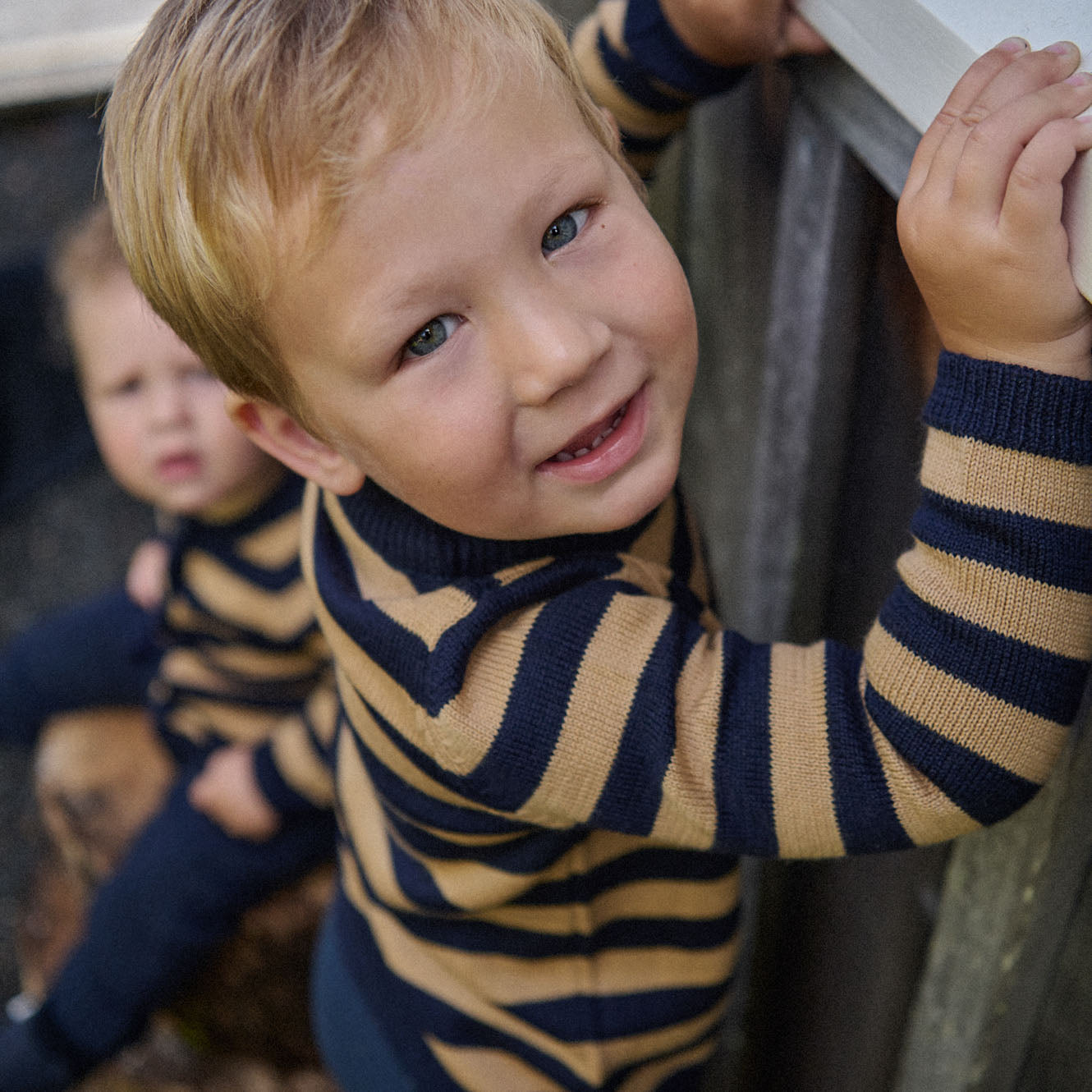 MERINO KNIT PULLOVER | Navy/Caramel Stripe-Web-hover