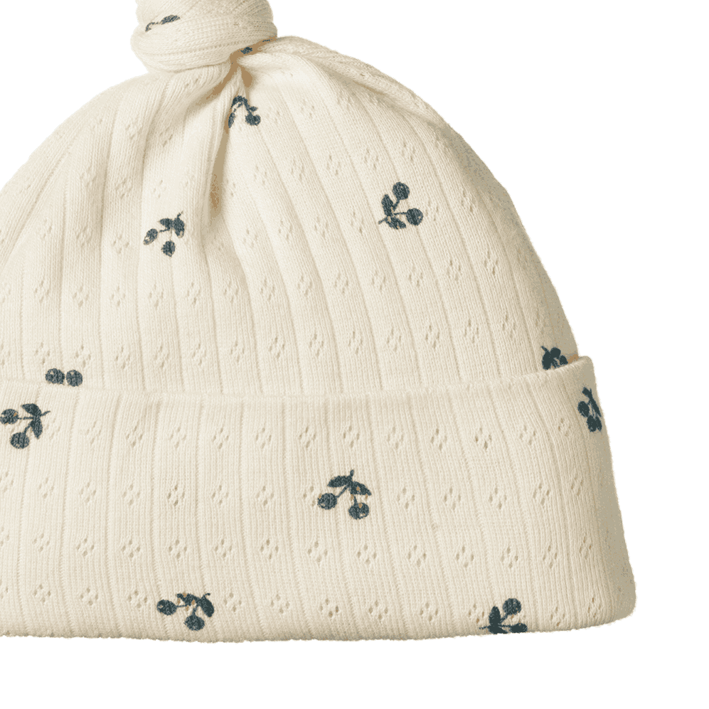 KNOTTED BEANIE POINTELLE | Winter Berry Print-Extra Img - 2