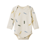 LONG SLEEVE BODYSUIT | Pencil Print Natural-Web-front