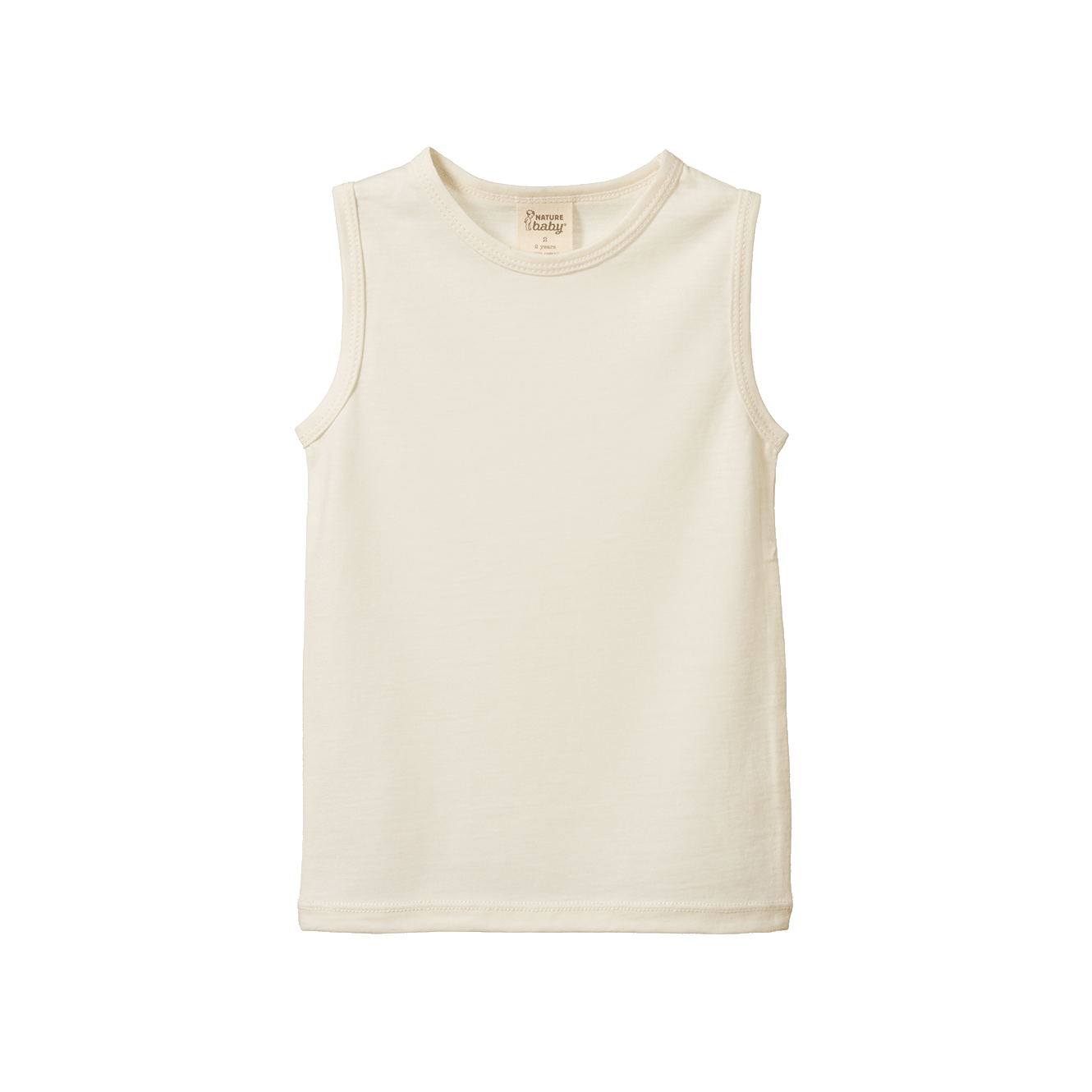 Cream organic merino wool singlet with a round crew neckline.