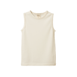 Cream organic merino wool singlet with a round crew neckline.