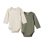 2 PACK DERBY BODYSUIT LONG SLEEVE | Natural/Nettle-Web-front
