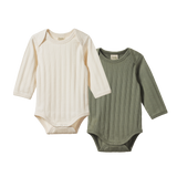 2 PACK DERBY BODYSUIT LONG SLEEVE | Natural/Nettle-Web-front
