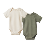 2 PACK DERBY BODYSUIT SHORT SLEEVE | Natural/Nettle-Web-front