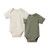 2 PACK DERBY BODYSUIT SHORT SLEEVE | Natural/Nettle-Web-front