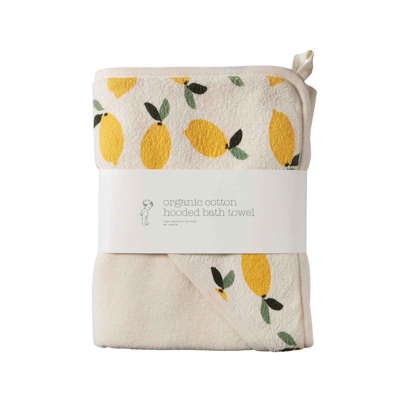 ORG COTTON HOODED TOWEL | Lemon Print Terry-Web-front