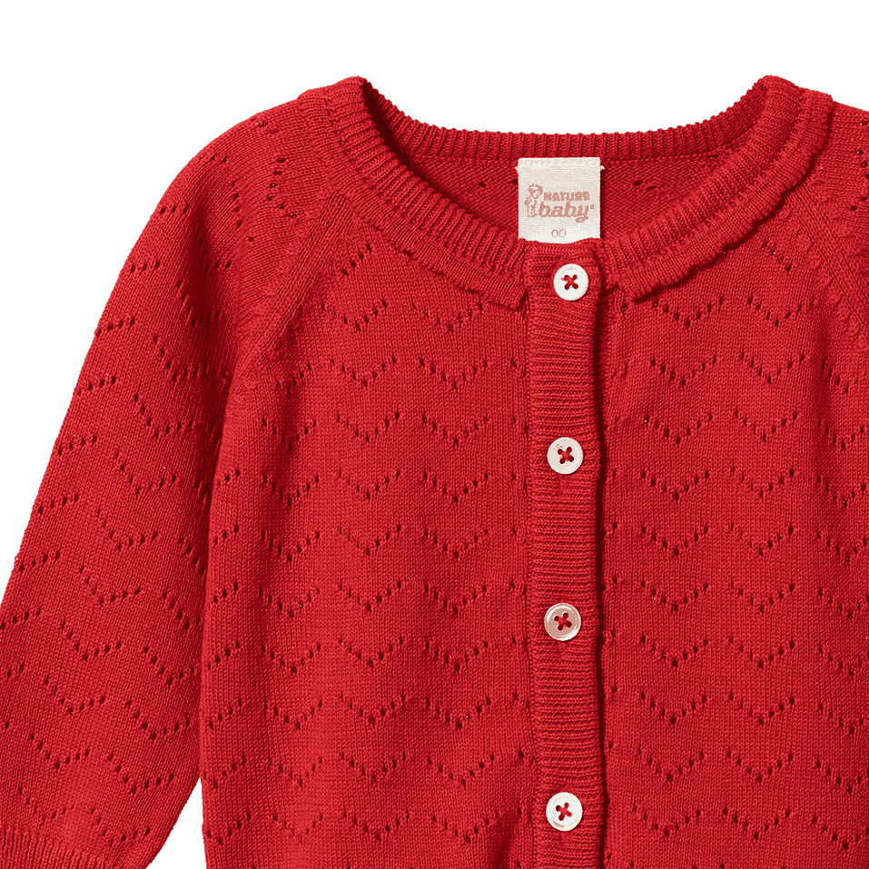 PIPER CARDIGAN | Raspberry Red Pointelle-Extra Img - 2